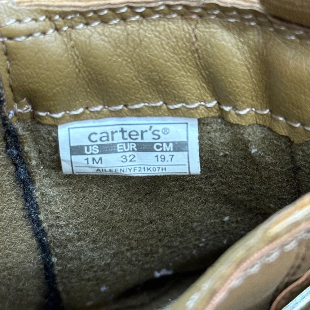 Carter's Kids Girls Tan Faux Leather Ankle Boots Side Zip Buckle Size‎ 1M